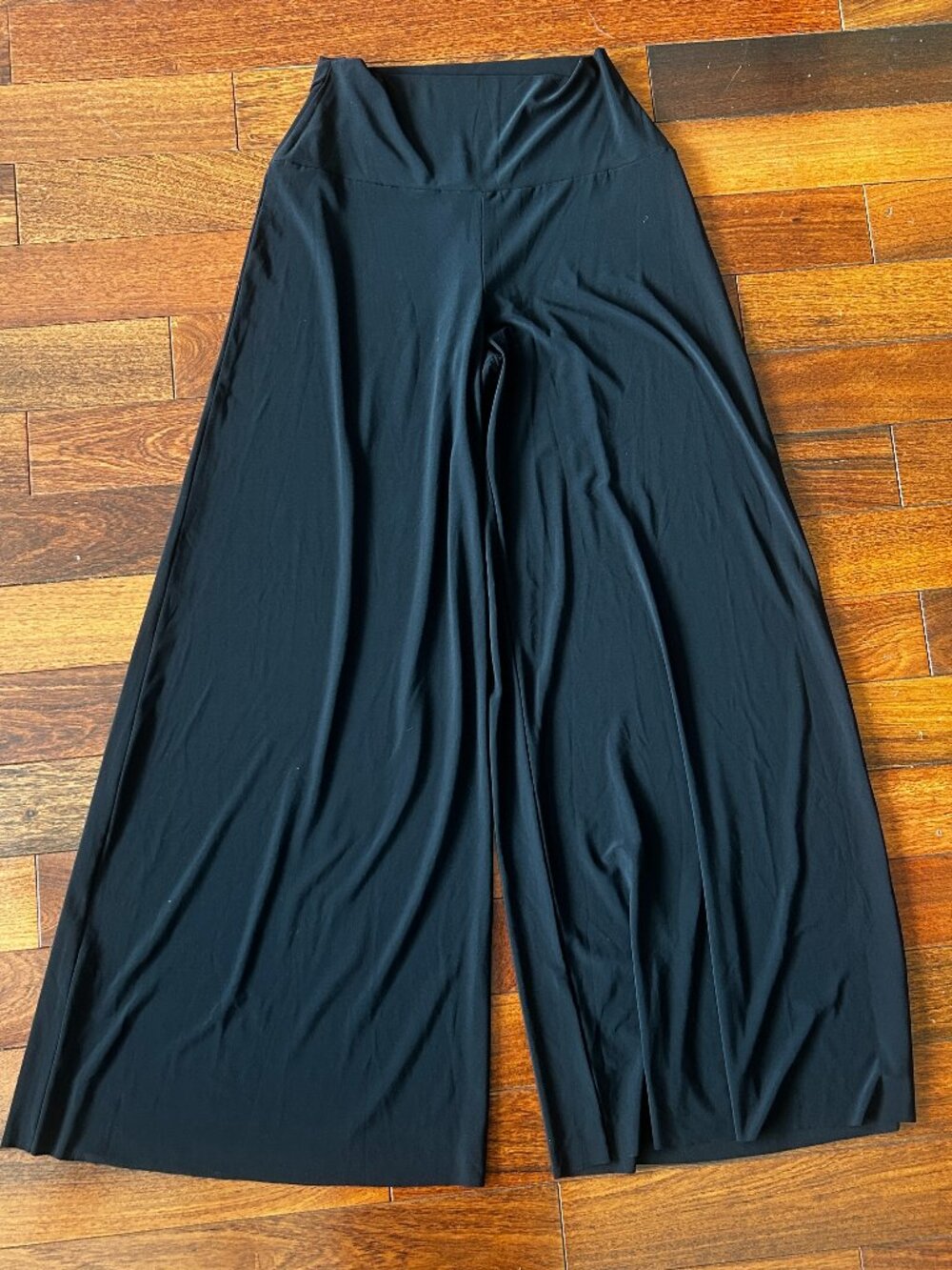 Norma Kamali Black Super Wide Leg Palazzo Pants Size Large Stretch - Picture 2 of 5